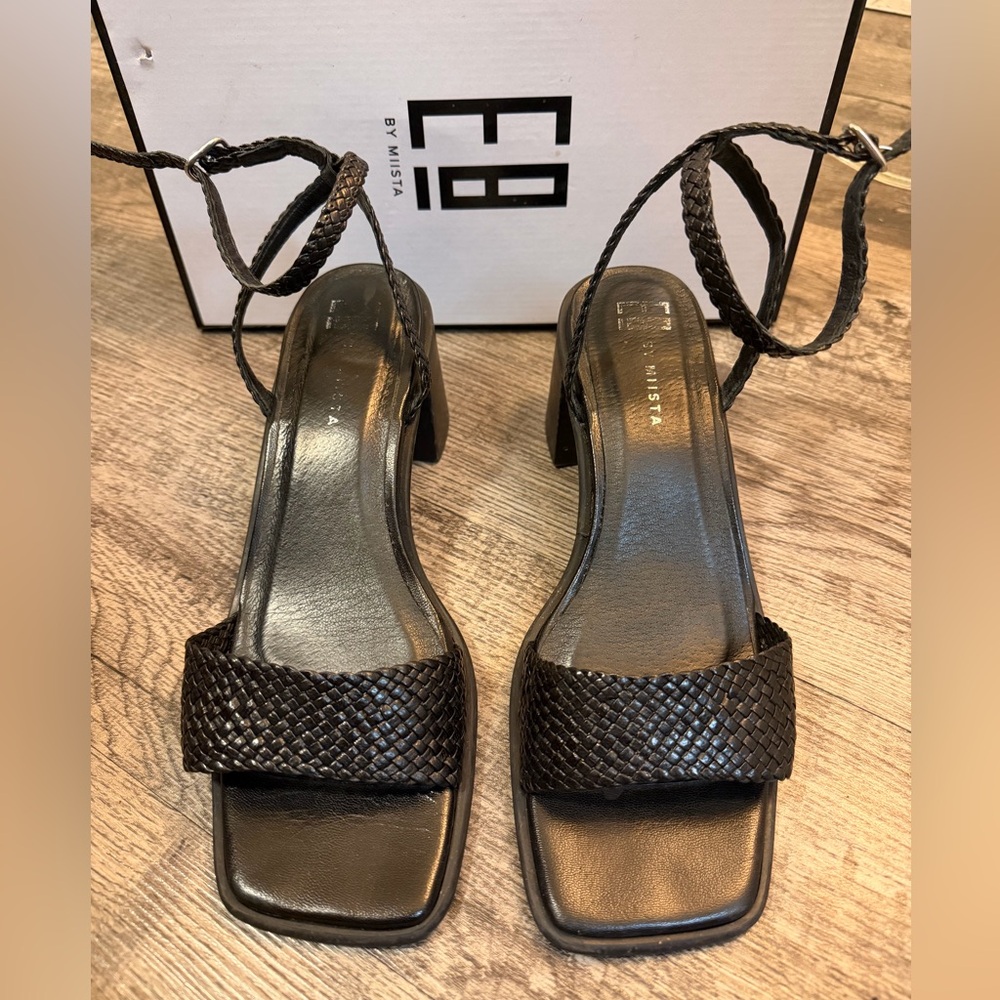 Miista Tanya Black Woven Block Heel Sandal